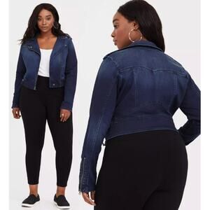 Torrid Denim Long Sleeve Full Zip French Terry Moto Jacket Women 4 Indigo Pocket